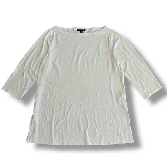 Eileen Fisher Women’s White Top S Boatneck 3/4 Sleeve Stretch Jersey Knit - Picture 1 of 7